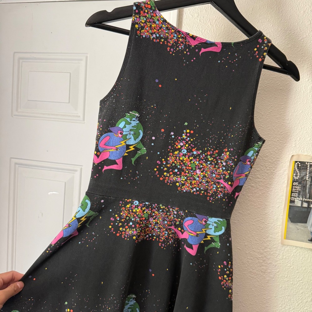 NOOWORKS black space galaxy celestial print a-line fit flare mini dress - Picture 4 of 5